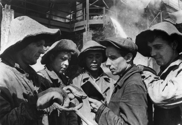 Blast furnace operators of the magnitogorsk iron and steel works, ussr, 1947.