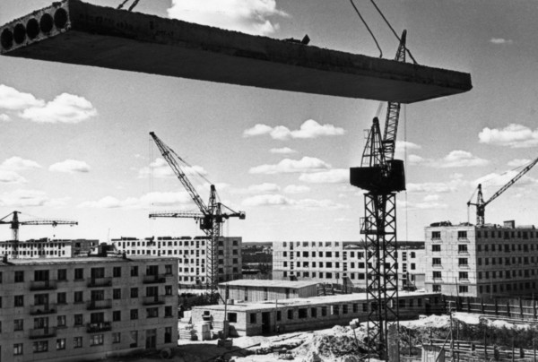 Housing construction in segezh, the paper industry center in karelia, ussr, early 1960s.