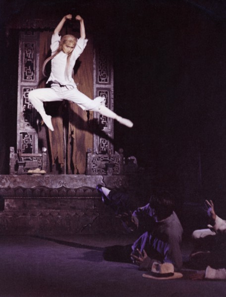A scene from the revolutionary ballet called 'white haired girl' or 'girl with white hair', 1966, after fleeing from her landlord's home, hsi erh leads a wretched life in a mountain cave, this makes h...