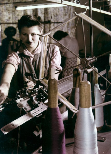Woman worker at a textile factory in budapest, hungary, 1950s.