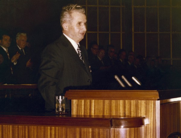 Nicolae ceaucescu giving a speach at the xll congress of the romanian communist party, november 19 - 23, 1979.