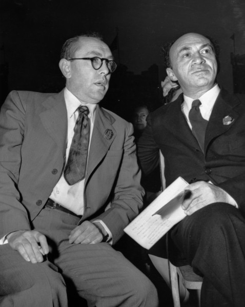 Actor solomon mikhoels (right) and poet itzik feffer, officers of the jewish anti-fascist committee, during their fund-raising trip to the united states in 1943.