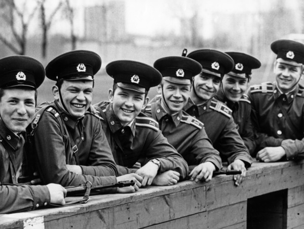 Young cadets of the frontier guard academy in moscow, ussr, 1987.