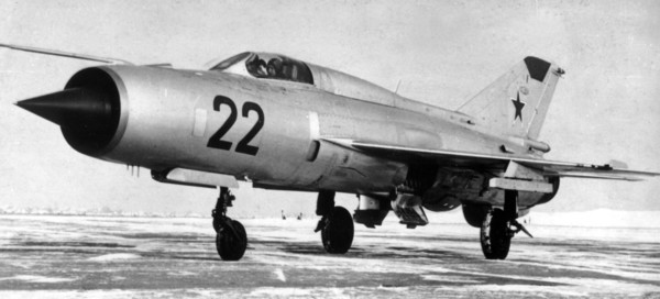 Ussr 1967, supersonic jet plane e-76 (mig-21)which was used by lidia zaitseval of moscow to set a world record of 1310 km, per hour for a 1000 km, closed route flight.