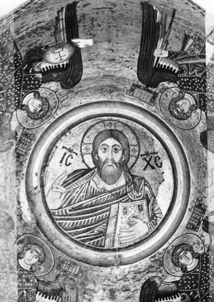 Mosaic of christ in central part of cupola of st, sophia cathedral, kiev, ukraine, 1968.