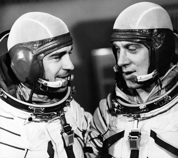 The soyuz 23 crew, commander v,d, zudov (left) and flight engineer valeri rozhdestvensky, during training at the yuri gagarin cosmonaut training center, october 1976.