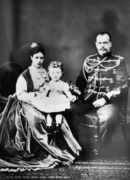 Heir to imperial russian throne, alexander alexandrovich, maria fyodorovna and their elder son nikolai (nicholas) by photographer sergei levitsky is on display at the exhibition 'emperor alexander lli...