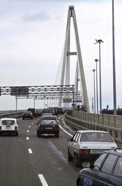 A new ring road's section from a cable bridge to the 'rossia' federal route (moscow highway) was opened for traffic, st, petersburg, russia, august 30, 2005.