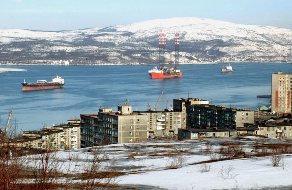 Ships off the eastern shore of the kola bay, barents sea, murmansk, russia, april 17, 2006.
