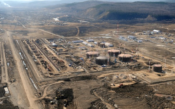 Amur region, russia, april 27, 2009, aerial view of skovorodino pump station at which a proposed russia-to-china pipeline branches off from the eastern siberia – pacific ocean (espo) oil pipeline.