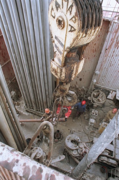 The tyumen area, 1995, an oil rig in the sugmut deposit located among bogs between of nadym and purya, is one of the largest stocks of oil in western siberia.
