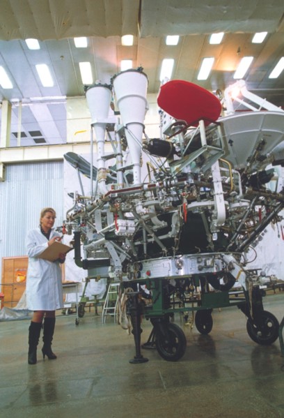 A tv broadcasting satellite in assembly.