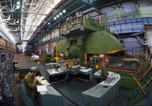Cold rolling mill for the production of stainless steel at the chelyabinsk metallurgical plant, russia, february 1998.
