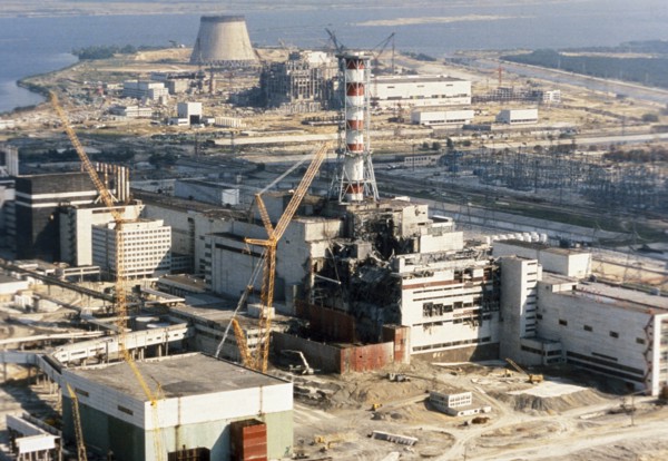 Reactor 4 of the chernobyl nuclear power plant in ukraine damaged in the accident in april of 1986, august 1986.