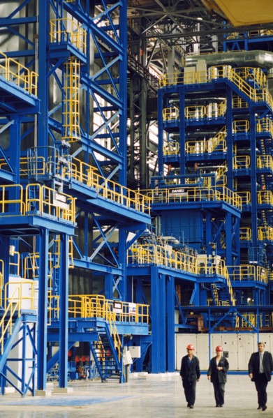 The bay of the coating shop (hot-dip galvanizing unit) of the magnitogorsk metallurgical plant in the chelyabinsk region of russia, february 2003.