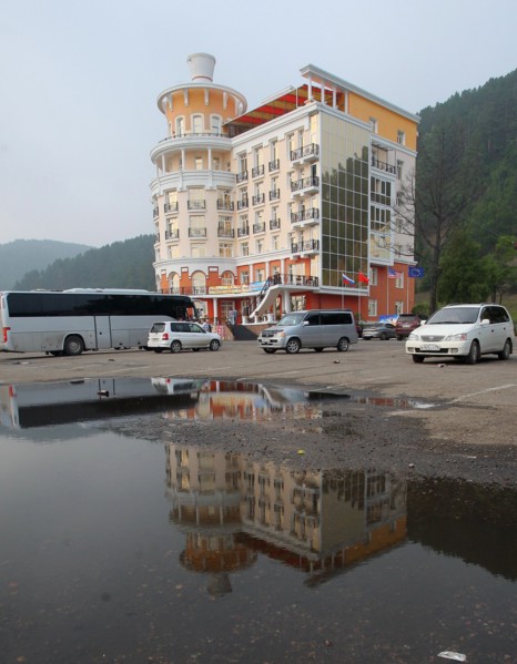 Irkutsk region, russia, july, 2011, mayak hotel in listvyanka village on lake baikal.