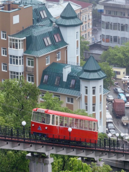 Funicular in vladivostok put into operation after a four-year reconstruction, russia, 2005.