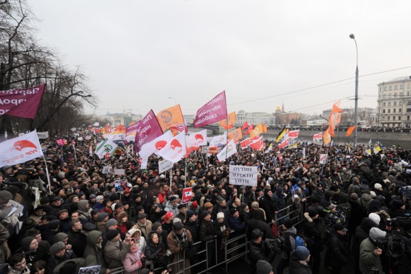 Moscow, russia, december 10, 2011, people attend an authorized rally 'for honest elections' in moscow's bolotnaya square to protest against electoral fraud at recent elections to the state duma.