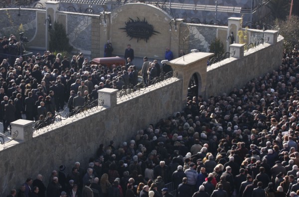 Tbilisi, georgia, february 28, 2008, funeral of georgian tycoon badri patarkatsishvili in the courtyard of his residence in tbilisi.