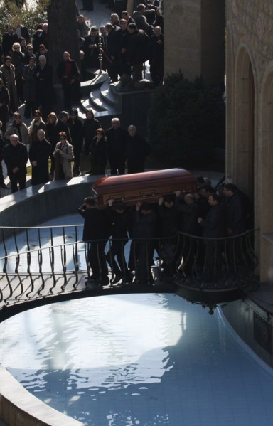 Tbilisi, georgia, february 28, 2008, funeral of georgian tycoon badri patarkatsishvili in the courtyard of his residence in tbilisi.