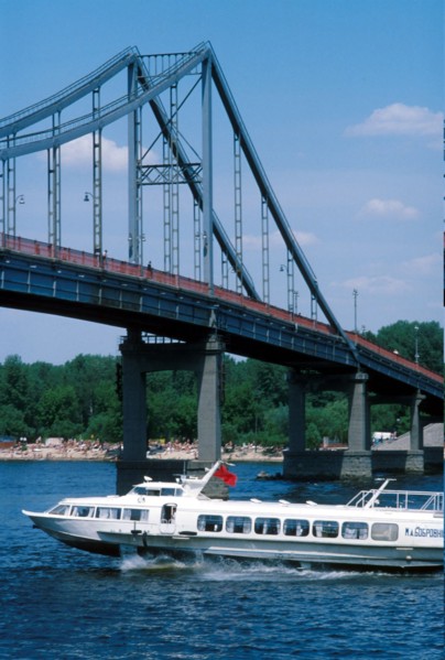 Pleasure boat on the dnieper river, ukraine, 2002.