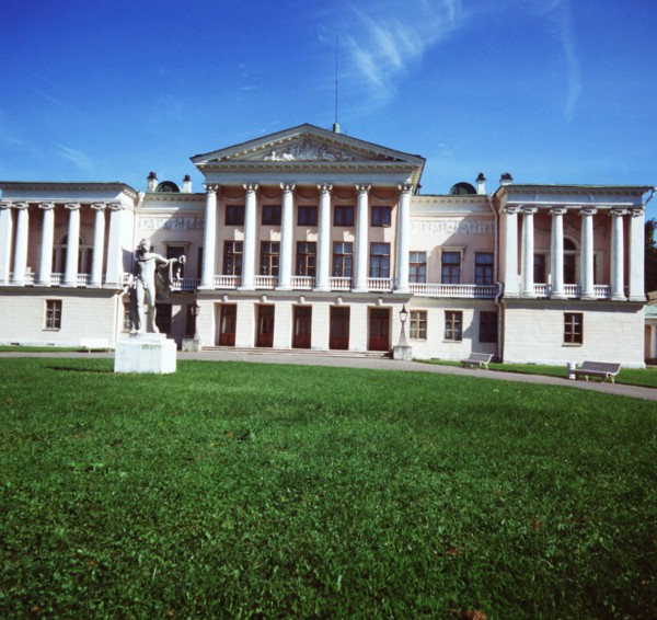 Ostankino palace, moscow, russia, a monument of 18th century architecture of wooden construction, with the plastered facades.