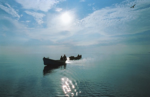 Fishing boats on the white sea, russia.