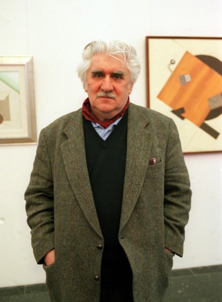 Moscow, russia, november 1998: russian artist vladimir nemukhin at an exhibition called 'the lianozov group