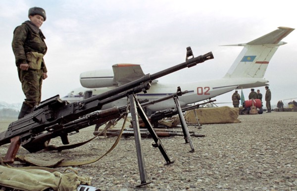 Tajikistan, february 4, 2001, kazakh battalion pictured at the dushanbe airport prior to their departure for homeland, on sunday, the unit of kazakh border guards have ended their peacekeeping mission...