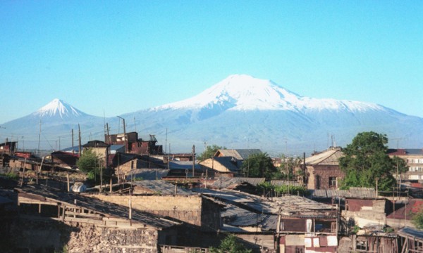 a view of yerevan and mt,ararat, armenia, 2001.