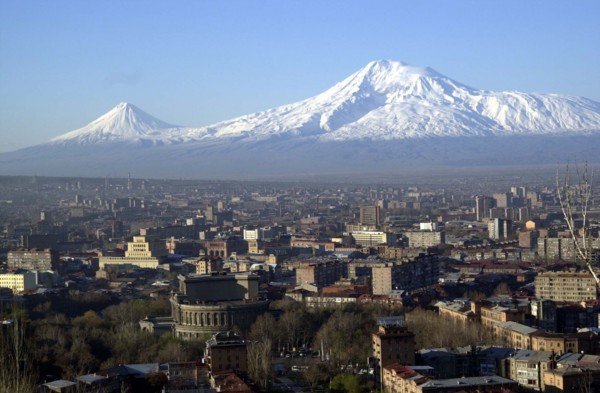 Yerevan and mt, ararat in background, armenia, 2002 .