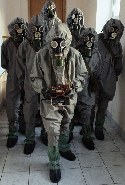 Moscow,russia, january 17 2003: cadets of the second moscow school of the ministry for emergency situations pictured during civil defence training, most school pupils are orphans or children from unha...