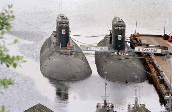Yaroslavl' and 'vologda' submarines of submarine brigade of kola peninsula flotilla (northern fleet) on the eve of navy's day and the 70th anniversary of the brigade, murmansk region, russia, july 24,...