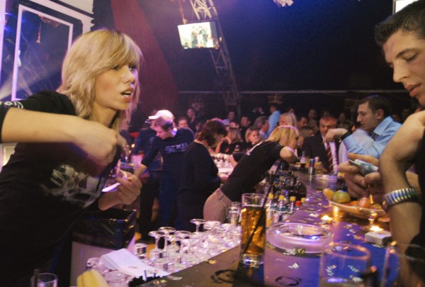 Wealthy clientele at the exclusive 'first' night club, moscow, russia, february 2005.