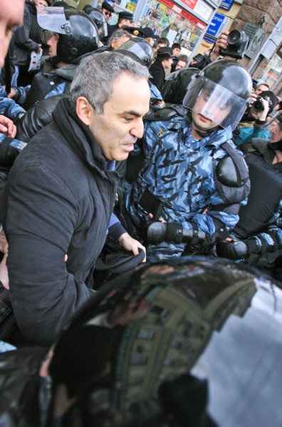 Omon officers detain united civil front leader garry kasparov during the 'march of those who disagree' in central moscow, april 15, 2007.