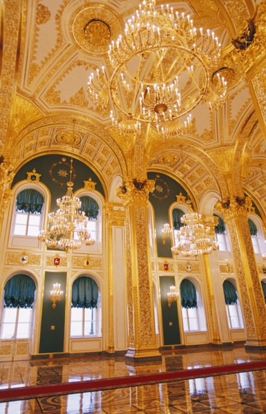 Interior of st, andrew's hall of the grand kremlin palace, president putin was inaugurated, moscow, russia, 2000.