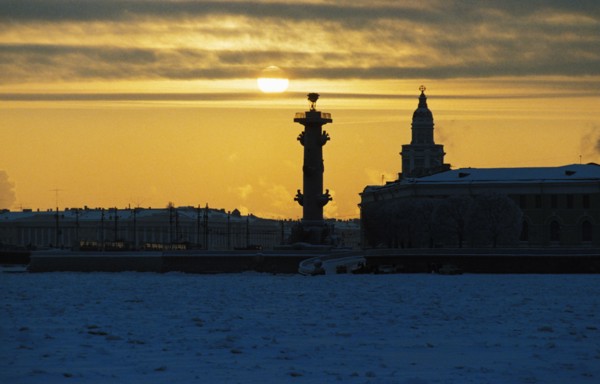The vasilievsky island spit at dawn, st, petersburg, russia, 1990s.
