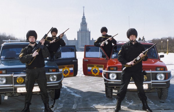 Employees of the rodon group, a private armed security guard company, moscow, russia, 2002.
