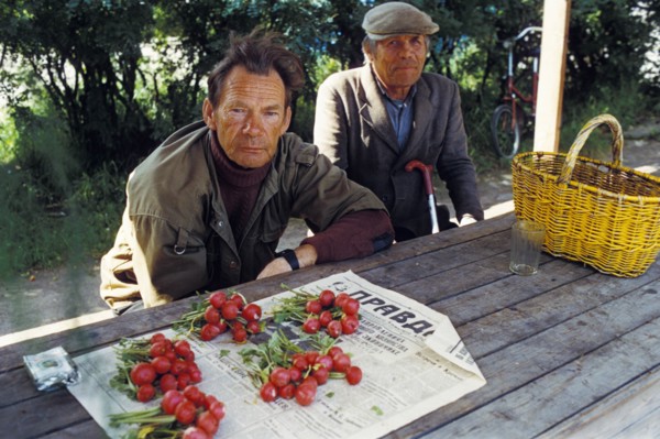 Street sellers with not much to offer  at the market in the priozersk dist, of st, petersburg, russia, 1991.
