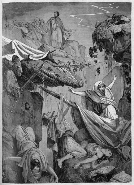 Religion The Holy Bible. Korah,Dathan and Abiram swallowed by the earth