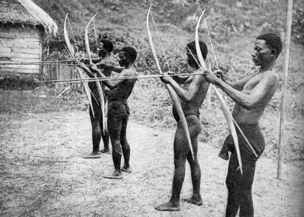 Historical Geography. 1900. India. Andamanese at archery practice at Port Blair