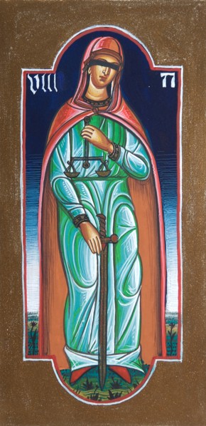 Creative illustration Middle Age in tarots. Justice or Athena.