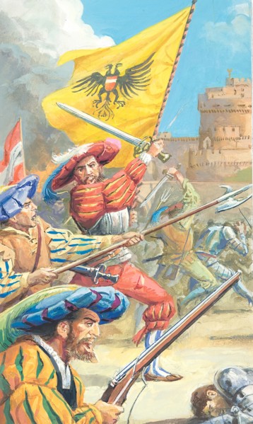 Creative illustration serial History of Rome Landsknechts at the sack of Rome 1527