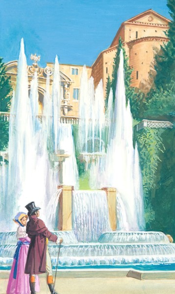 Creative illustration serial History of Rome Tivoli Gardens