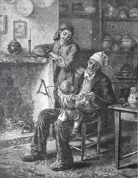Grandfather Plays With The Grandson On His Knee