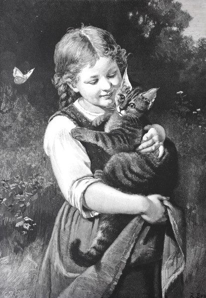 A Small Girl Hugging His Cat In The Garden