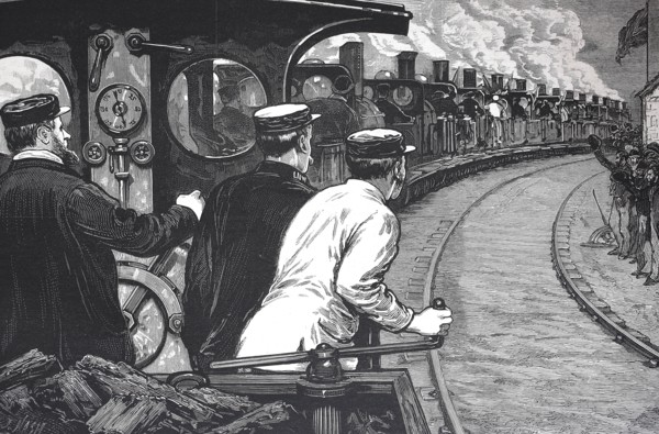 The Stephenson Centenary Celebration At Newcastle-On-Tyne. Procession Of Locomotives Paasing The House At Wylam
