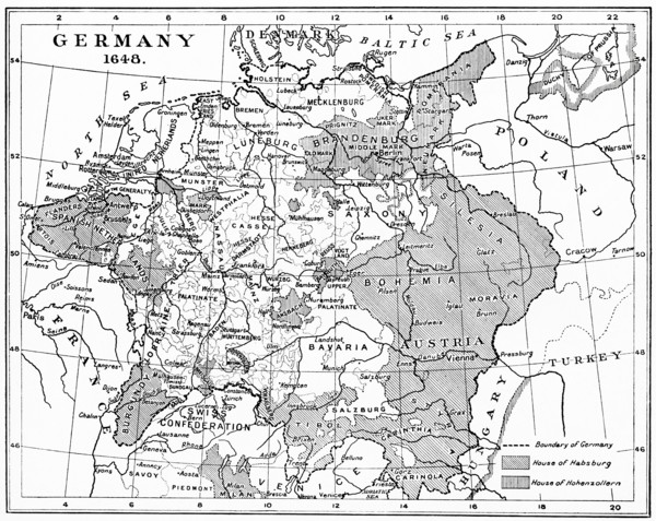 Map of Germany in 1648 after the Peace of Westphalia