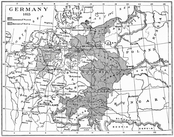 Map of Germany in 1815 after the Congress of Vienna
