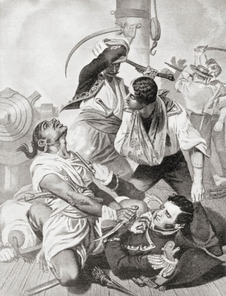 Stephen Decatur in hand-to-hand combat with the enemy aboard a Tripolitan gunboat during The First Barbary War